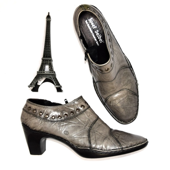 Josef Seibel Shoes - JOSEF SEIBEL Distressed Gray Leather Heeled Bootie